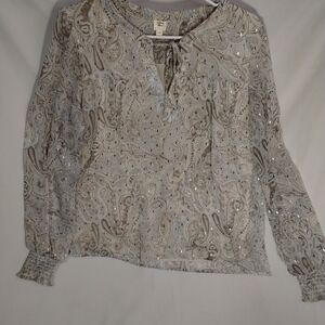 Autres Filles Paisley Peasant Top With Gold Metallic Fabric Detail Boho Prairie